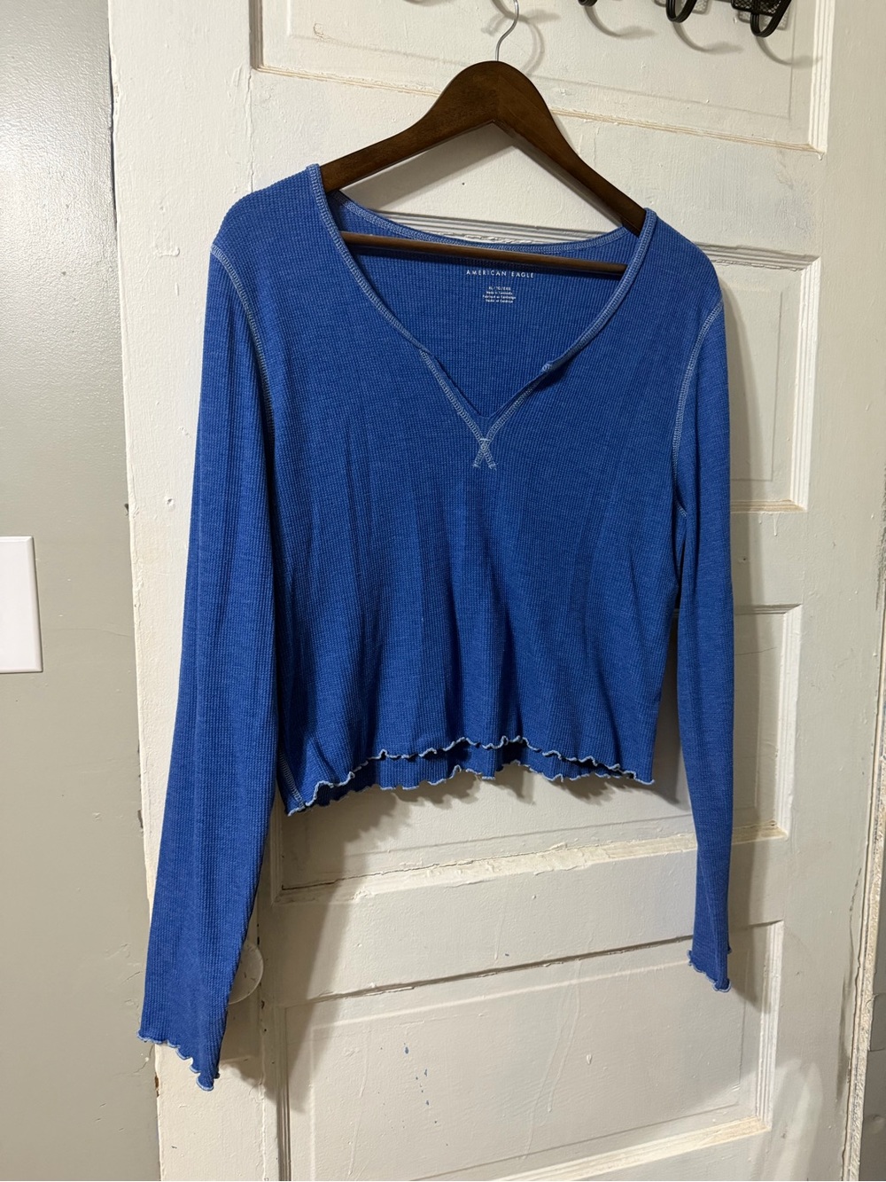 American Eagle AE Soft & Sexy Waffle Long-Sleeve T-Shirt Blue XL